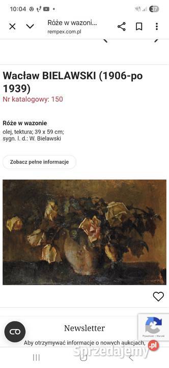 Obraz olejny Róże w wazonie Wacław Bielawski Łódź