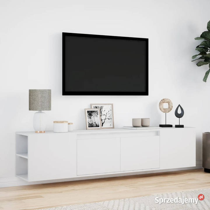 Ścienna szafka pod TV z LED biała 180x31x395 Warszawa