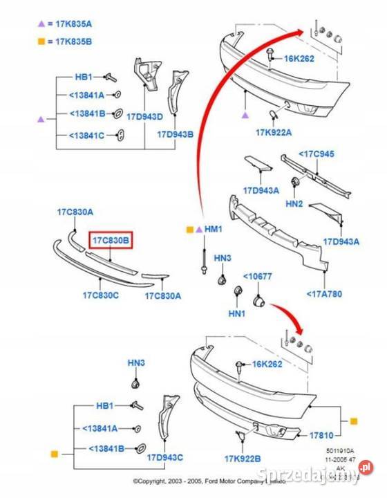 LISTWA ZDERZAKA TYŁ FORD FOCUS 9805 1212228 Listwy i nakładki