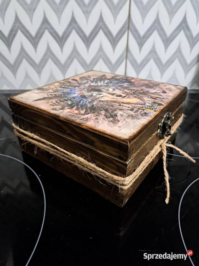 Pudełko drewniane z wilkiem decoupage handmade Kędzierzyn-Koźle