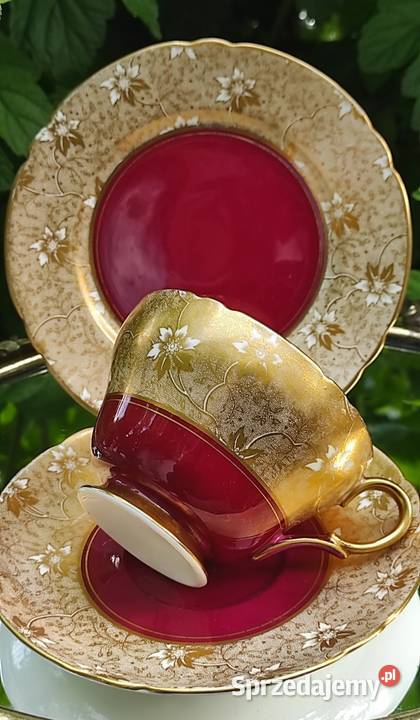 SHELLEY w kolorze burgundowym inkrustowana Porcelana i szkło Pabianice