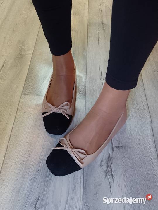 3940 Beżowo czarne baleriny wieczorowe na 25cm Balerinki Kraków