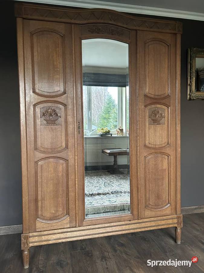 Dębowa francuska szafa z lustrem kryształowym Poznań