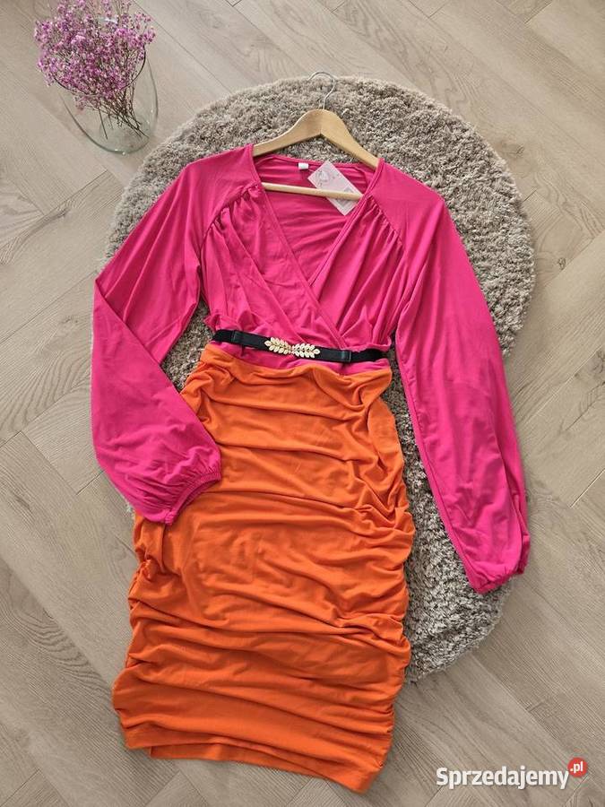 Sukienka drapowana Soczyste Kolory pomarańczowy Wodzisław Śląski