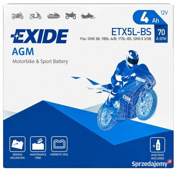 Akumulator EXIDE ETX5LBS 4Ah 70A dolnośląskie Jelcz-Laskowice