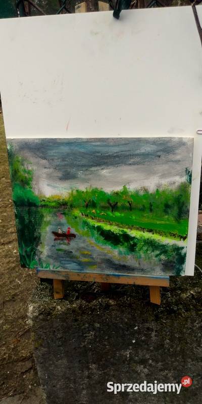 pejzaż z łódką na wodzie Olsztyn