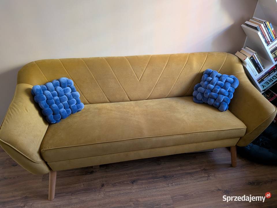 Musztardowa sofa skandynawska trzyosobowa 180 Konin