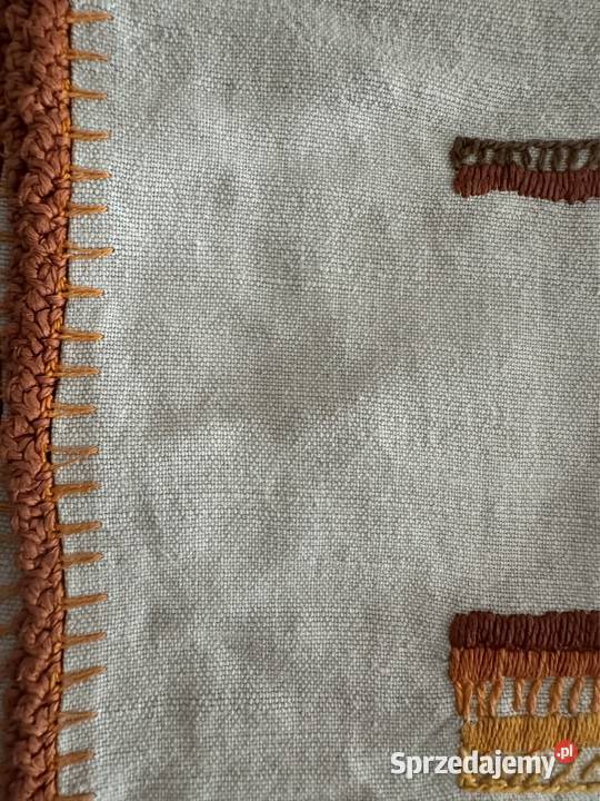 Obrus PRL lata60 te ręcznie haftowany Vintage śląskie Częstochowa