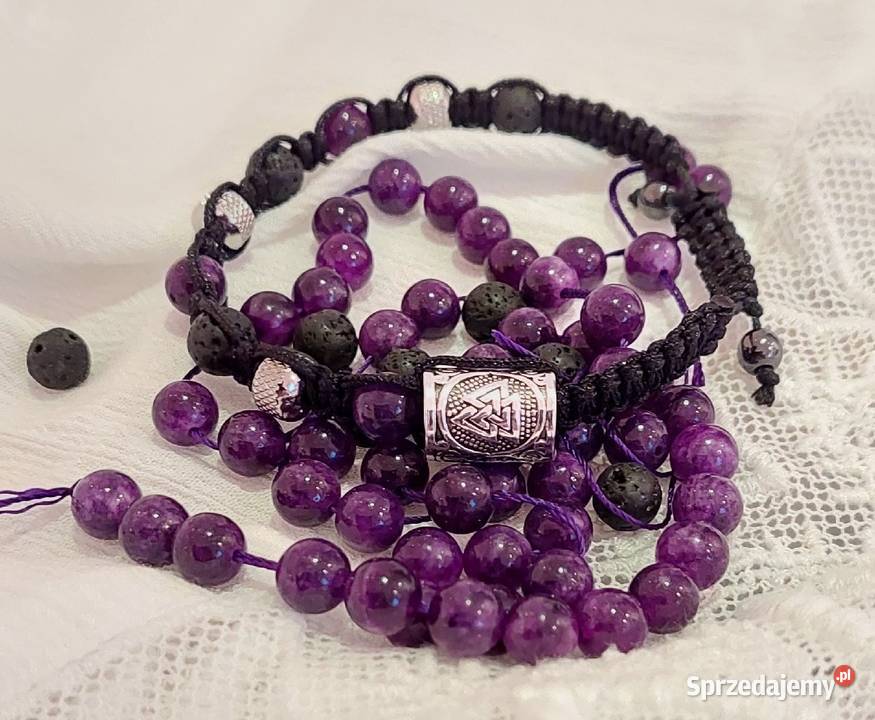 BRANSOLETKA STAL AMETYST LAWA RUNA PUDEŁKO sprzedam