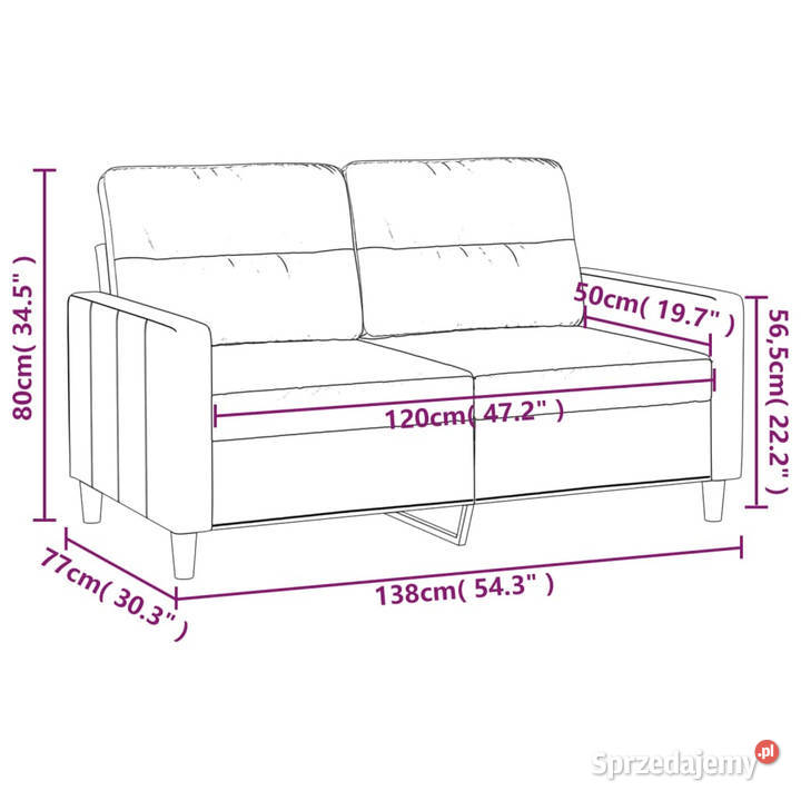 Sofa 2osobowa czarna 120 tapicerowana tkaniną Warszawa