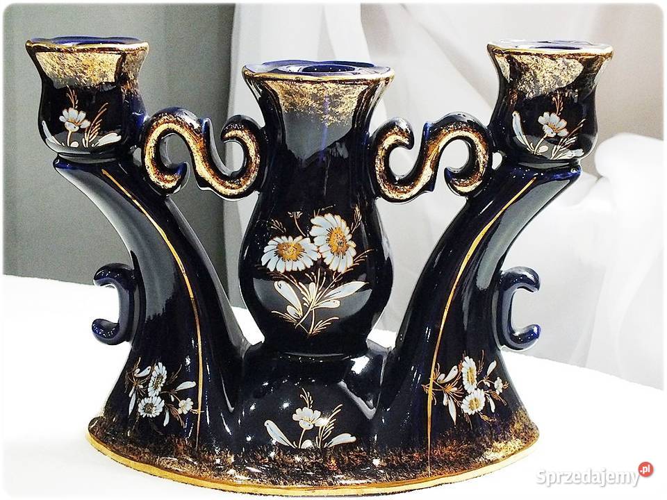 Kobaltowy Świecznik Porcelanowy Royal Porzellan Żary sprzedam