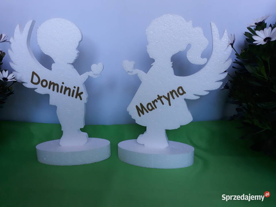 Aniołek z sercem imię dekoracja Pierwsza Komunia