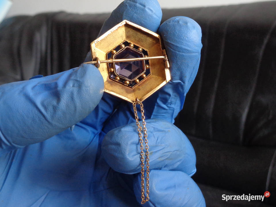 Broszka złota z ametystem złoto Brzeg