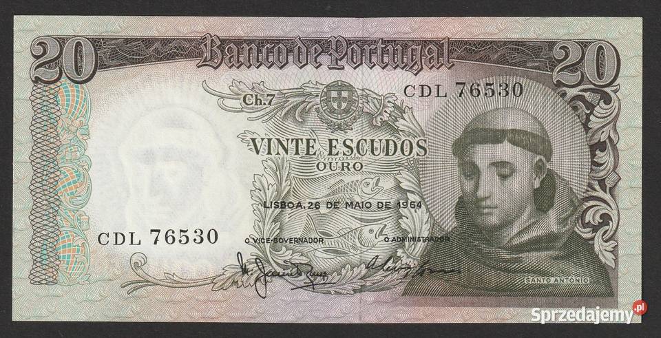 Portugalia 20 escudos 1964 - stan bankowy UNC