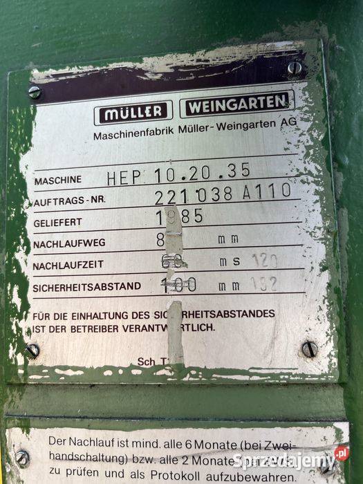 Prasa hydrauliczna Mller Weingarten HEP 10 T Tuliszków sprzedam