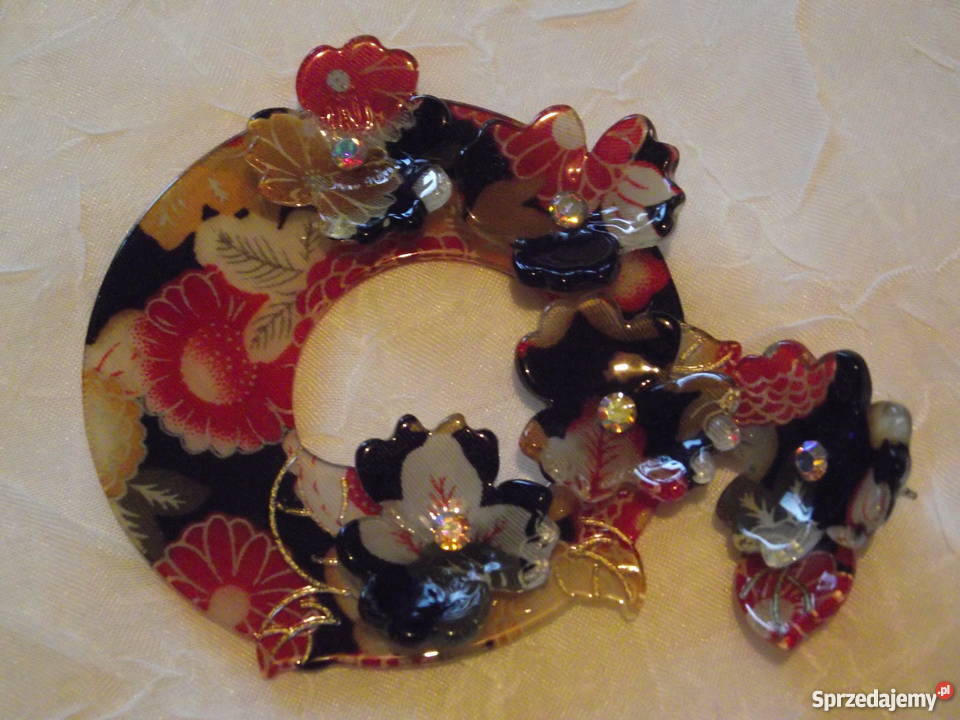 KWIATOWE CZERWONO CZARNE KOLCZYKI