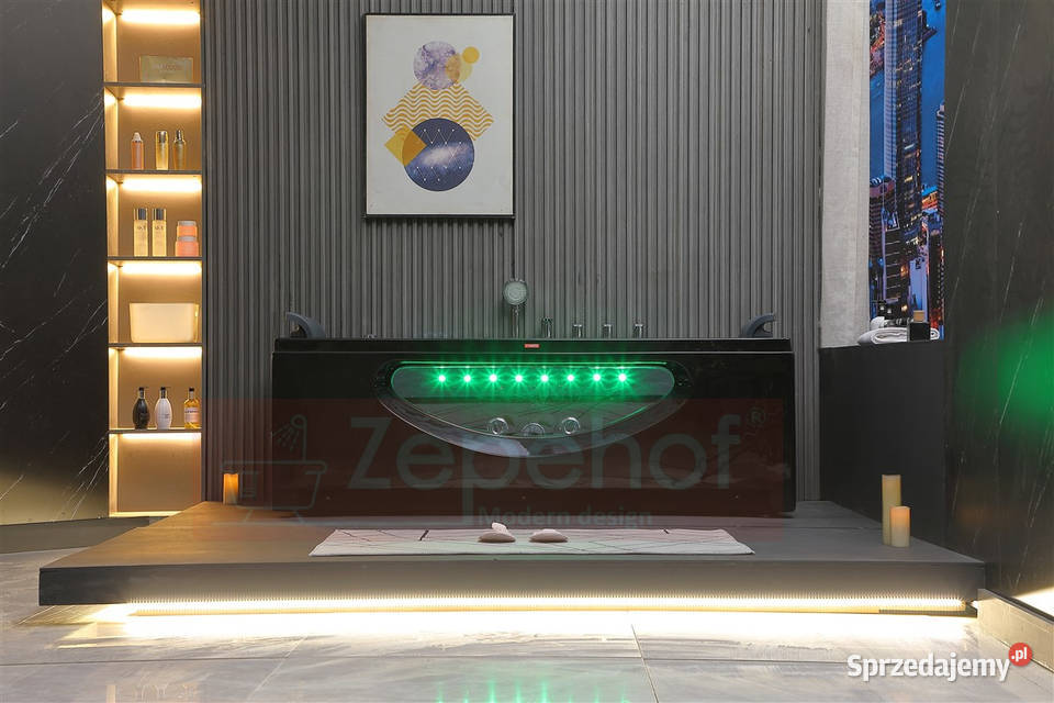 Czarna wanna z hydromasażem BCX602 prostokątna Grabówka