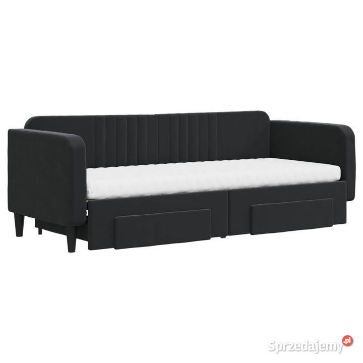 Sofa rozsuwana z szufladami czarna aksamit sprzedam