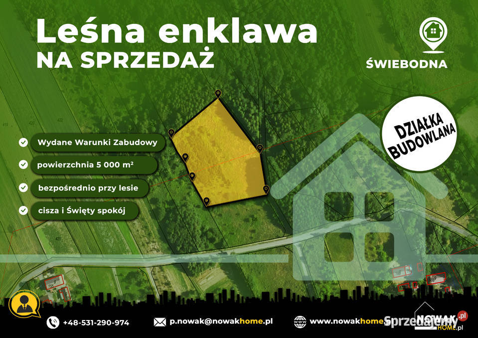 Świebodna Działka budowlana 50 arów lesie
