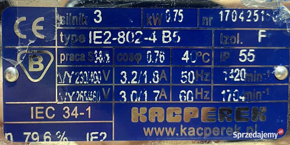 silnik elektryczny 075kW 1420obr 3fazowy IE2 Pigża