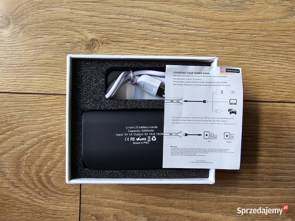 Nowy power bank 5200mAh kompaktowy latarka Warszawa