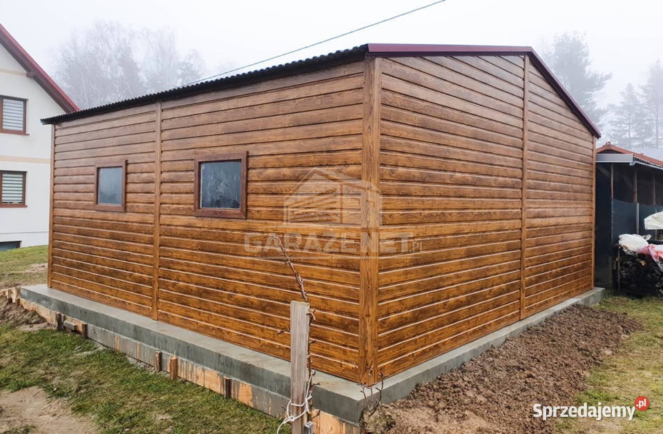 GARAŻ BLASZANY 6X6 m 2x BRAMA DREWNOPODOBNY