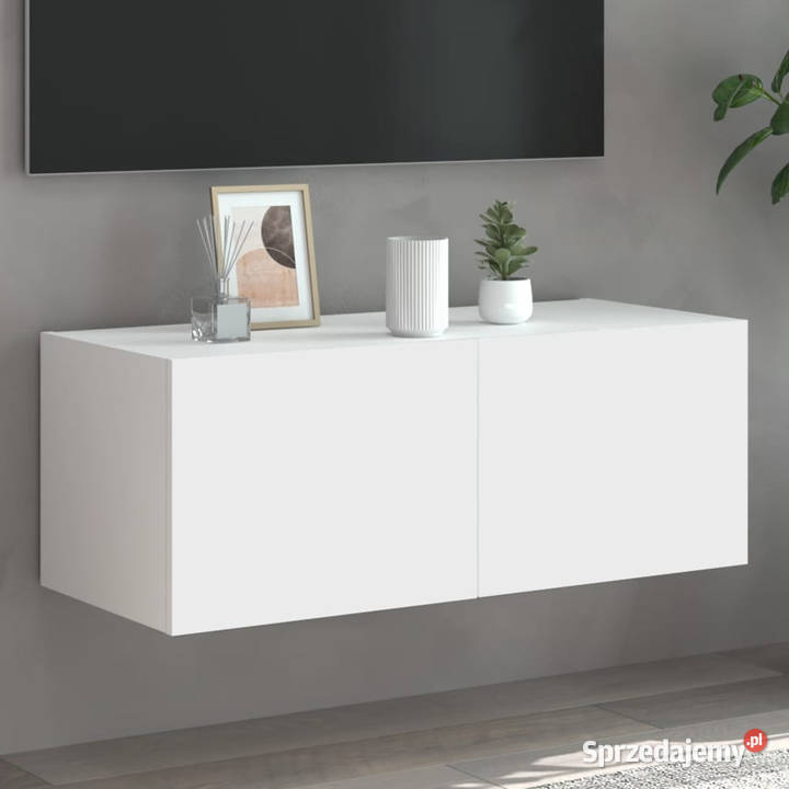 Ścienna szafka TV z LED biała 80x35x31 WM837281 Meble Warszawa