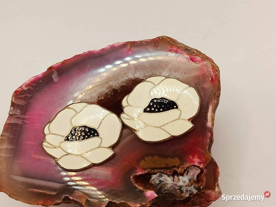 Kolczyki kwiatki biało czarne lubelskie Zamość