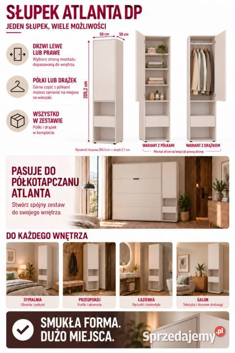 Szafka wysoki słupek Atlanta DP kaszmir 1 drzwi 50cm