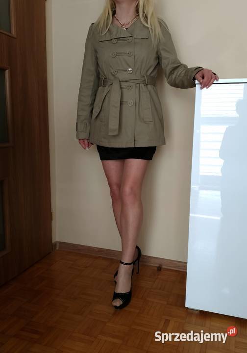 wys STYLOWY płaszczyk damski jasny khaki guziki podlaskie Łapy
