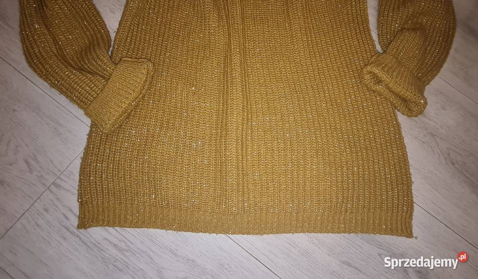 Sweter damski musztardowy srebrna nitka 38M Wkładane przez głowę  Łódź