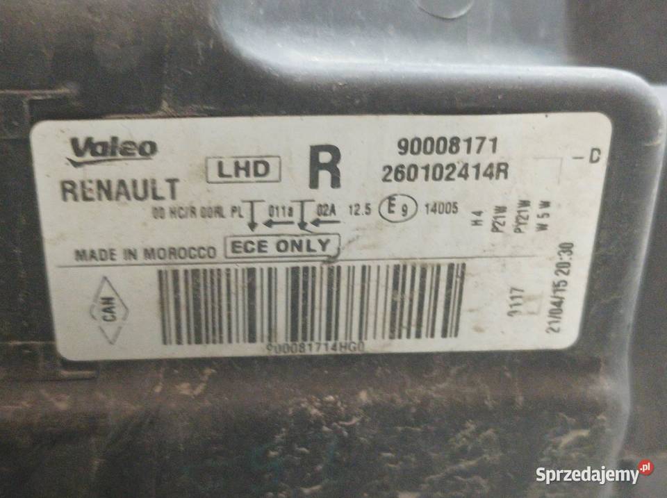 LAMPA PRZÓD PRAWA EU 260102414R Dacia Dokker I świętokrzyskie