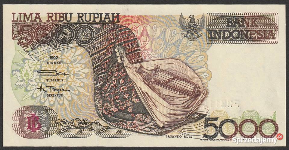 Indonezja 5000 rupiah 1992 STAN BANKOWY UNC Antyki, Sztuka, Kolekcje łódzkie Łódź
