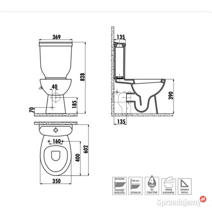 Kompakt wc 350x390x602 mm z funkcją bidetu Szczecin