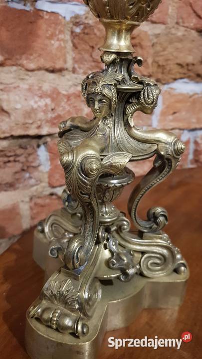 Kandelabr świecznik empir mosiądz ogniowo Orneta