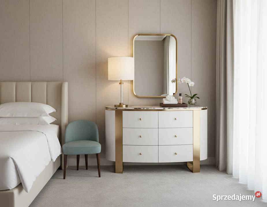 Komoda biała na złotych nogach z kamiennym małopolskie Golkowice
