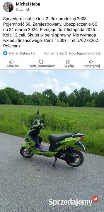 Sprzedam skuter Rok produkcji 2008 Pozostałe Łagów