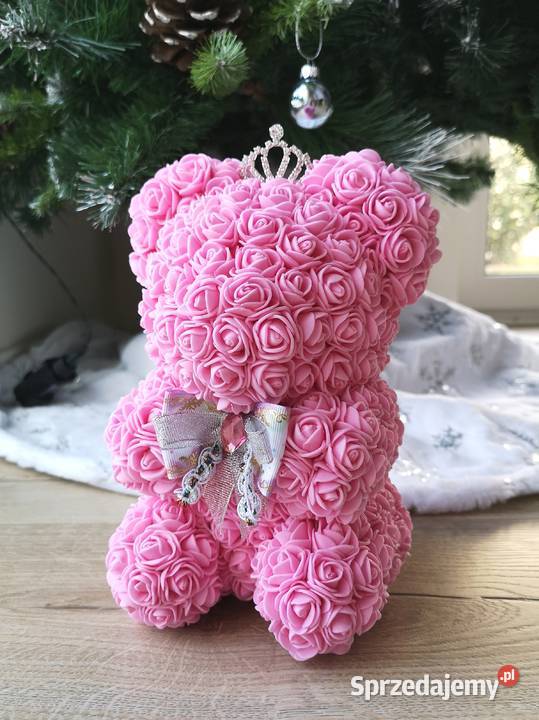 Miś z róż piankowych różowy wys 23 Rękodzieło Otrębusy