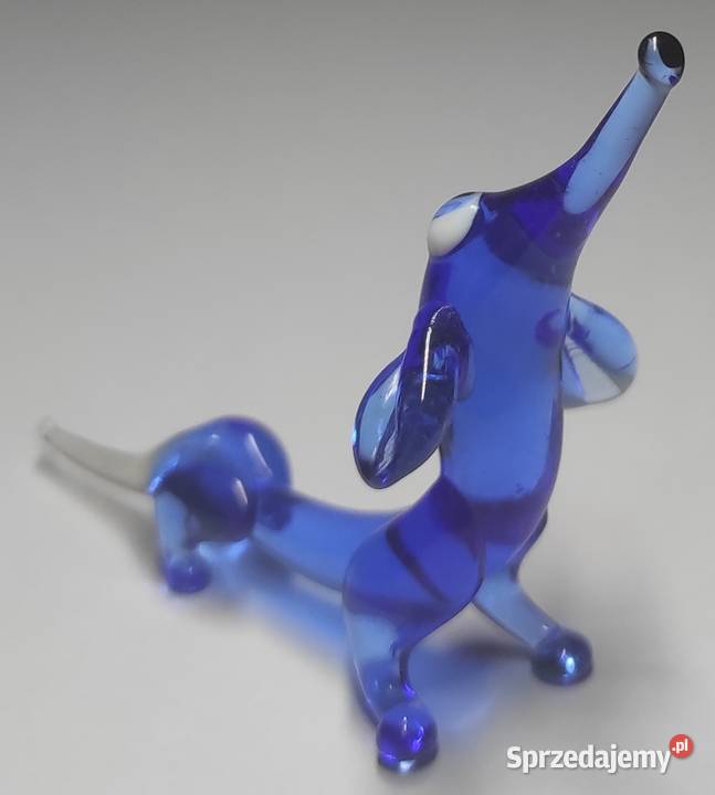 Szklany jamnik pies ze szkła błękitny szkło Figurki i rzeźby mazowieckie Warszawa sprzedam