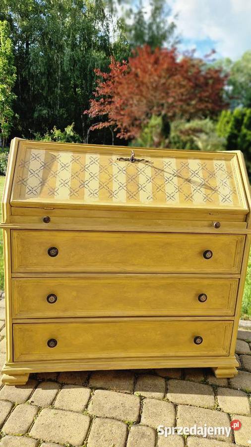 Sekretarzyk drewniany toaletka odnowiona żółta Rzeszów