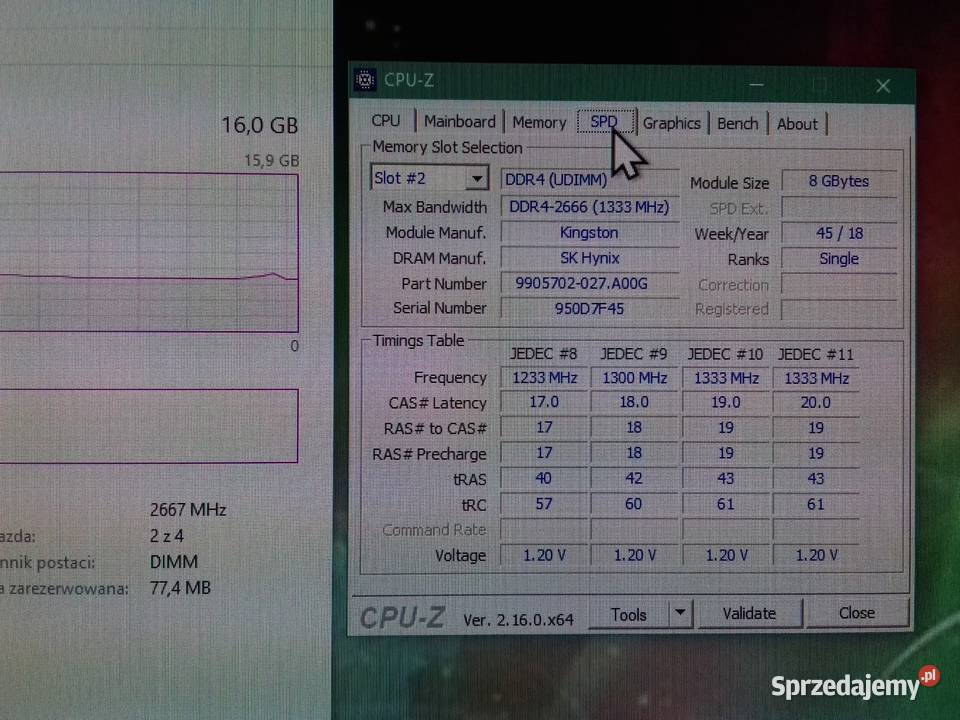 Kingston DDR4 2x8GB16GB PC42666MHz CL19 DDR42666 kujawsko-pomorskie Bydgoszcz sprzedam
