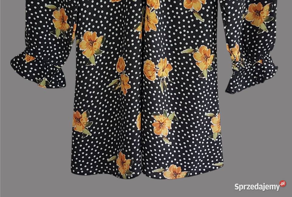 Damska sukienka czarna w kwiaty z długim rękawem Chrzanów