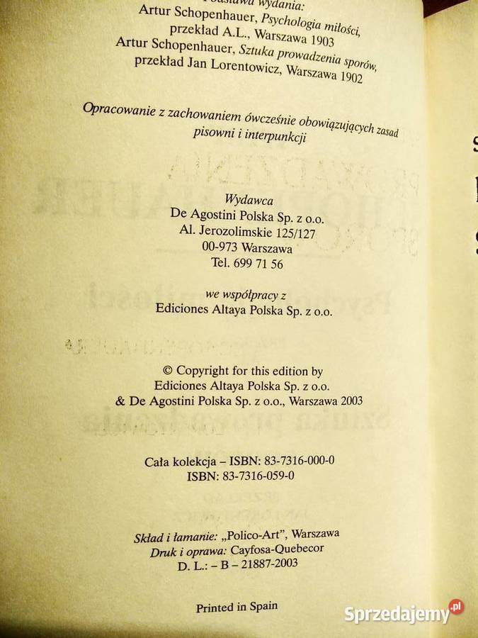Schopenhauer Psychologia miłości Sztuka Antykwariat Warszawa