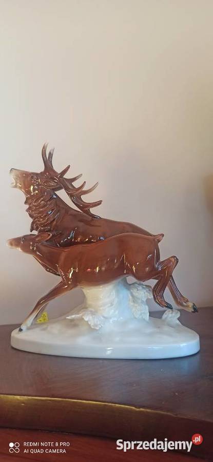 Figurka pary jelenie Carl Scheidig K G Turyngia Porcelana i szkło