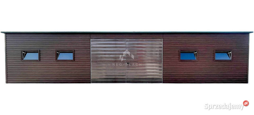 Garaz blaszany 135x45m Brama dwuskrzydłowa 4x Łańcut