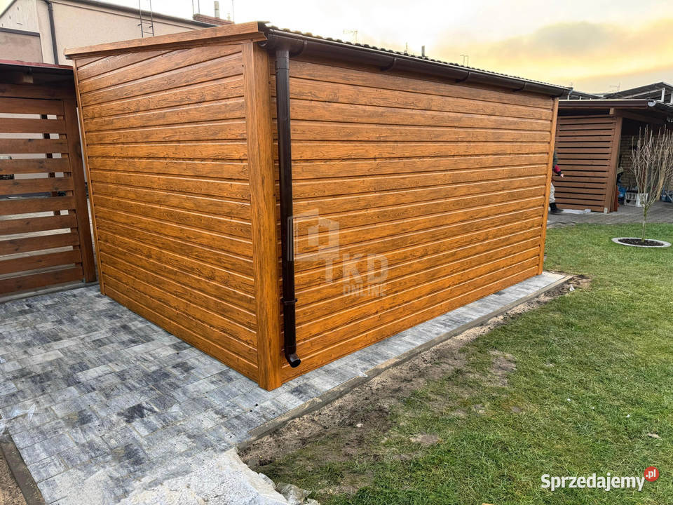 Garaż blaszany 3x45m Brama uchylna drewnopodobny Sprzedaż Nowy Dwór Mazowiecki