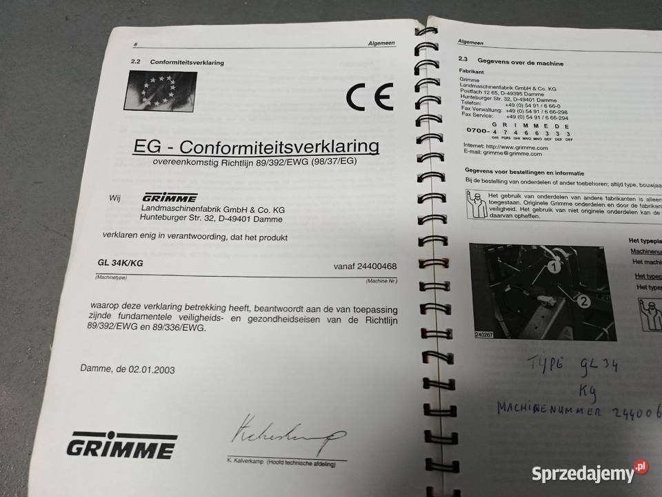 Sadzarka Grimme GL 34 K Katalog części Gniezno