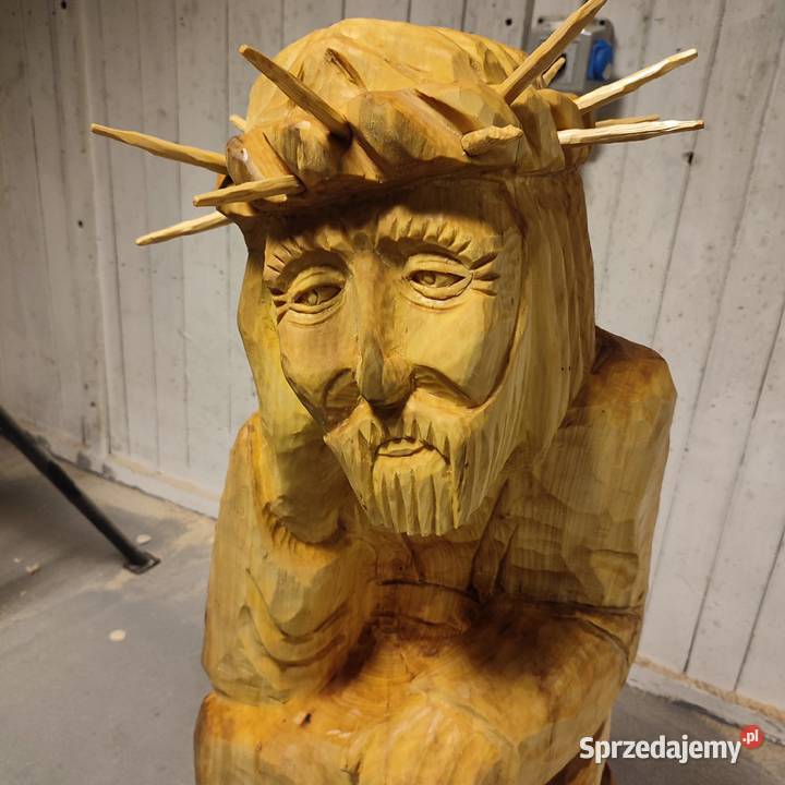 Ręcznie rzeźbiony Jezus frasobliwy 120 lipa Orzech