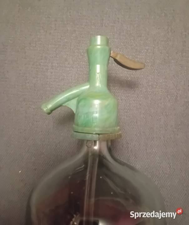 Szklany syfon z ebonitową głowicę lata 50e60e XX Koźminek
