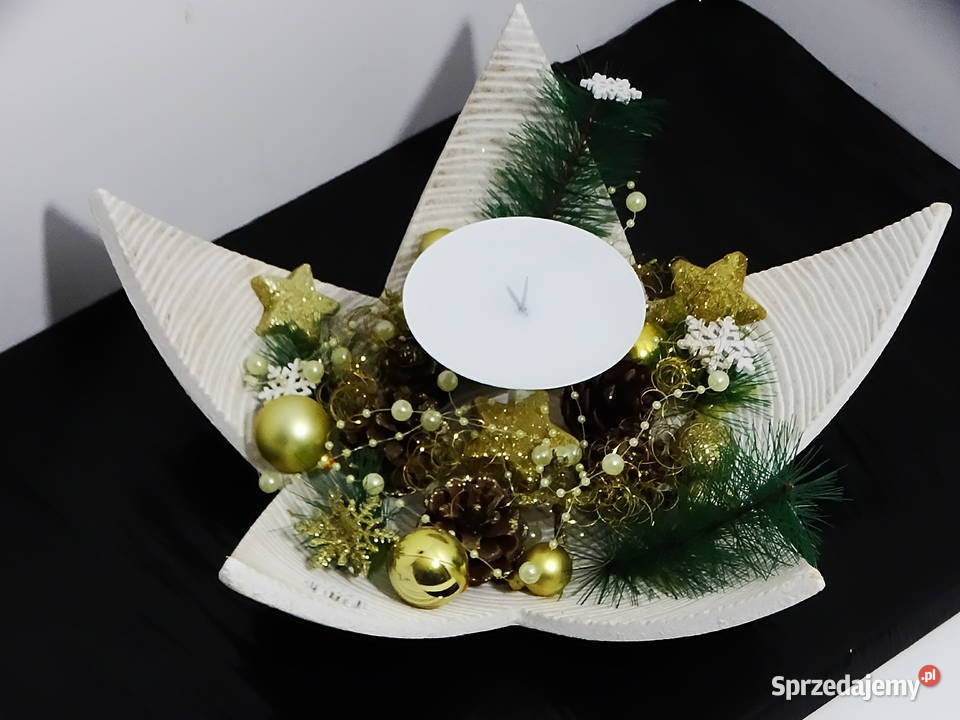 Świecznik świąteczny gwiazda z dekoracją zimową lubelskie Biłgoraj